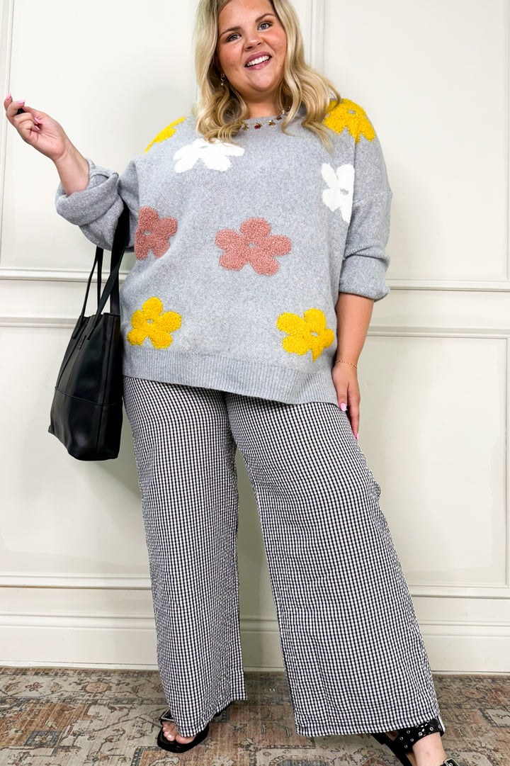 Oversized Floral Graphic Knit Curvy Sweater