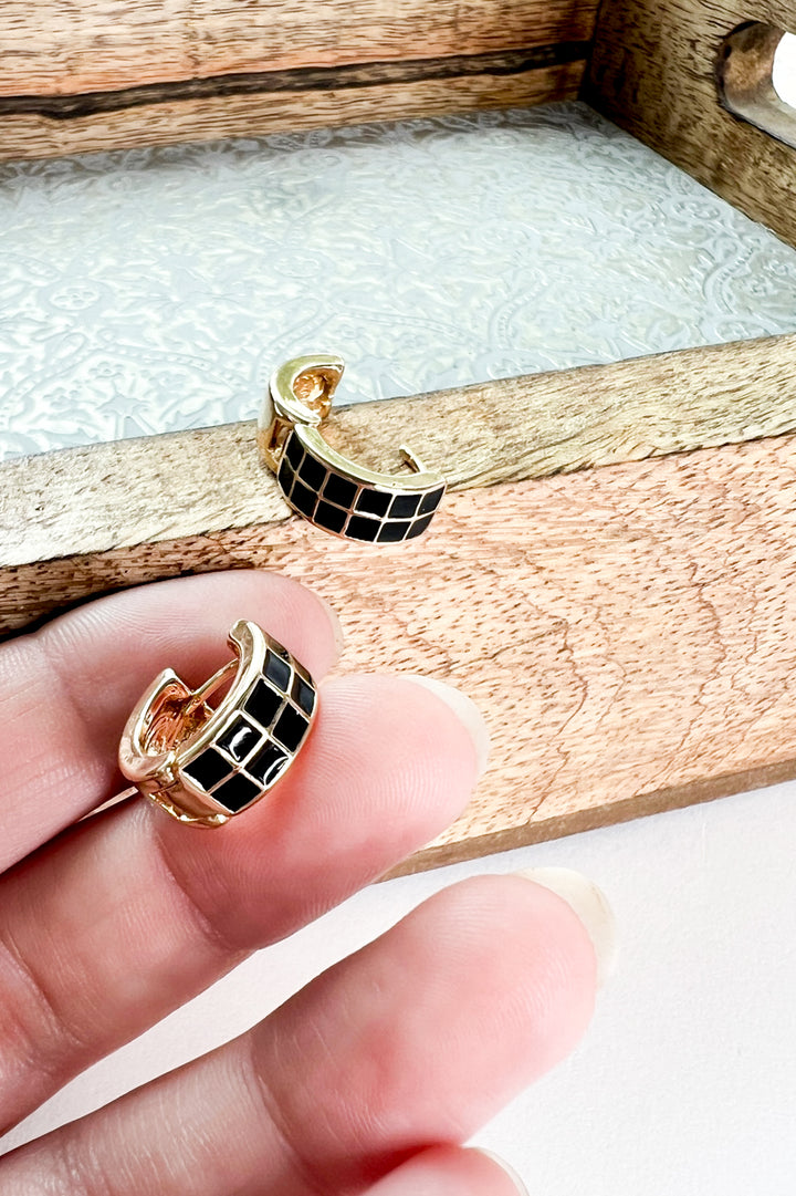 Checker Epoxy Huggie Hoop Earrings