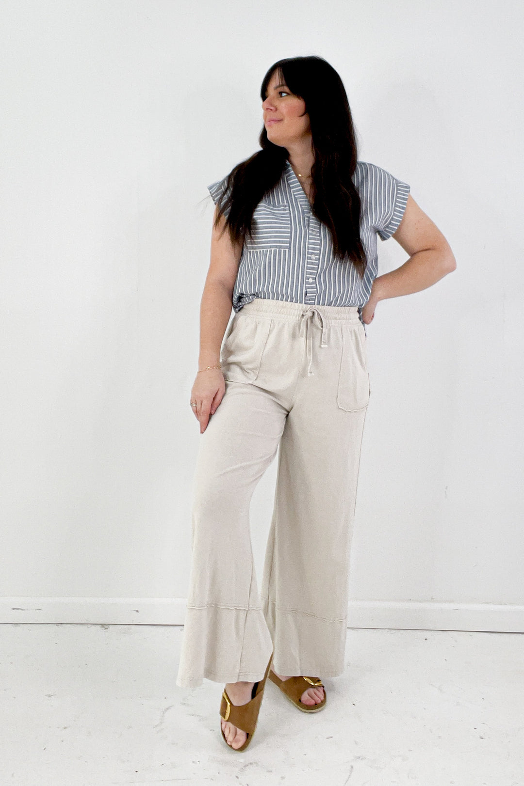 Marina Contrast Pocket Button up Top