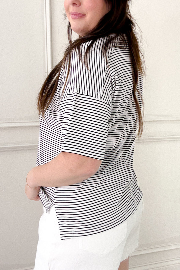 Spine Detail Striped Short Sleeve Top