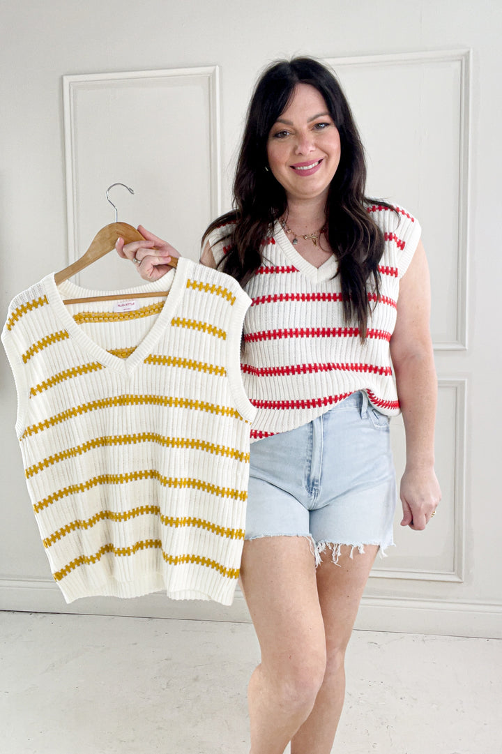 Knitted Sleeveless Stripe Sweater Top