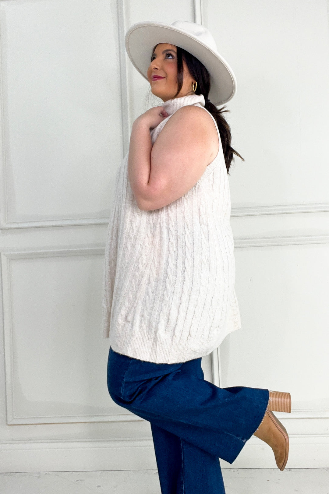Turtleneck Cable Knit Tunic Vest