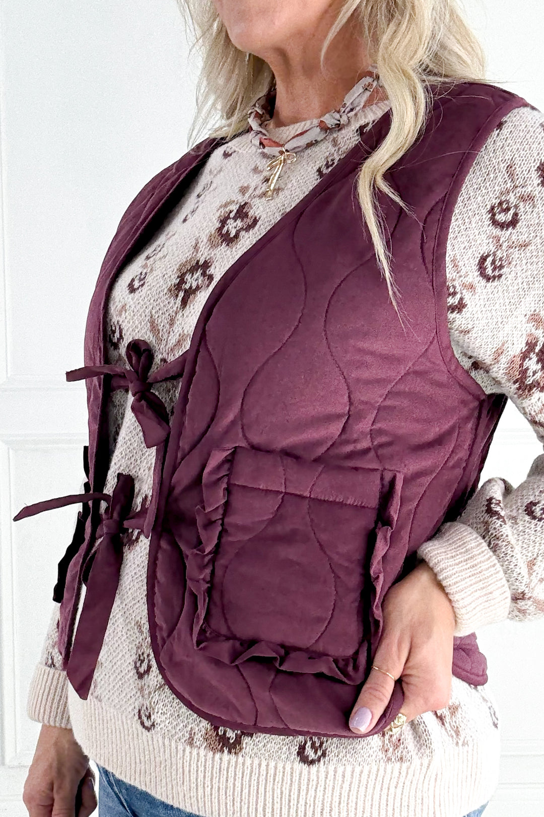 Quilted Vest with Tie-Front and Patch Pockets