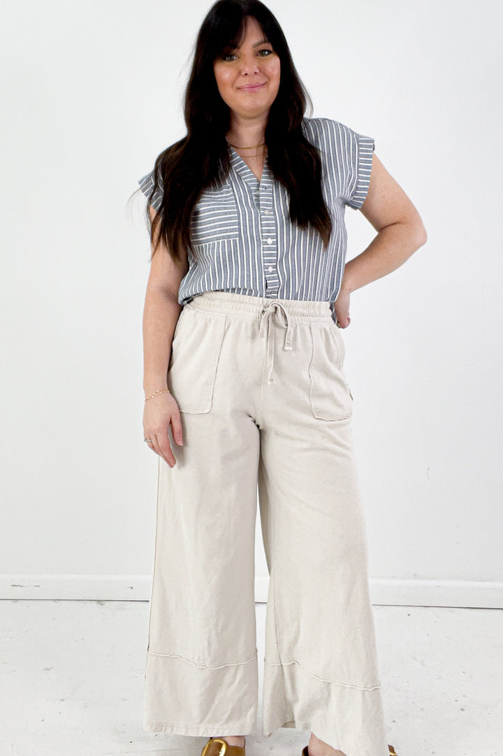 Marina Contrast Pocket Button up Top