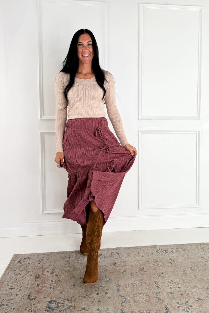 Graceful Side Slit & Bow Tiered Midi Skirt: