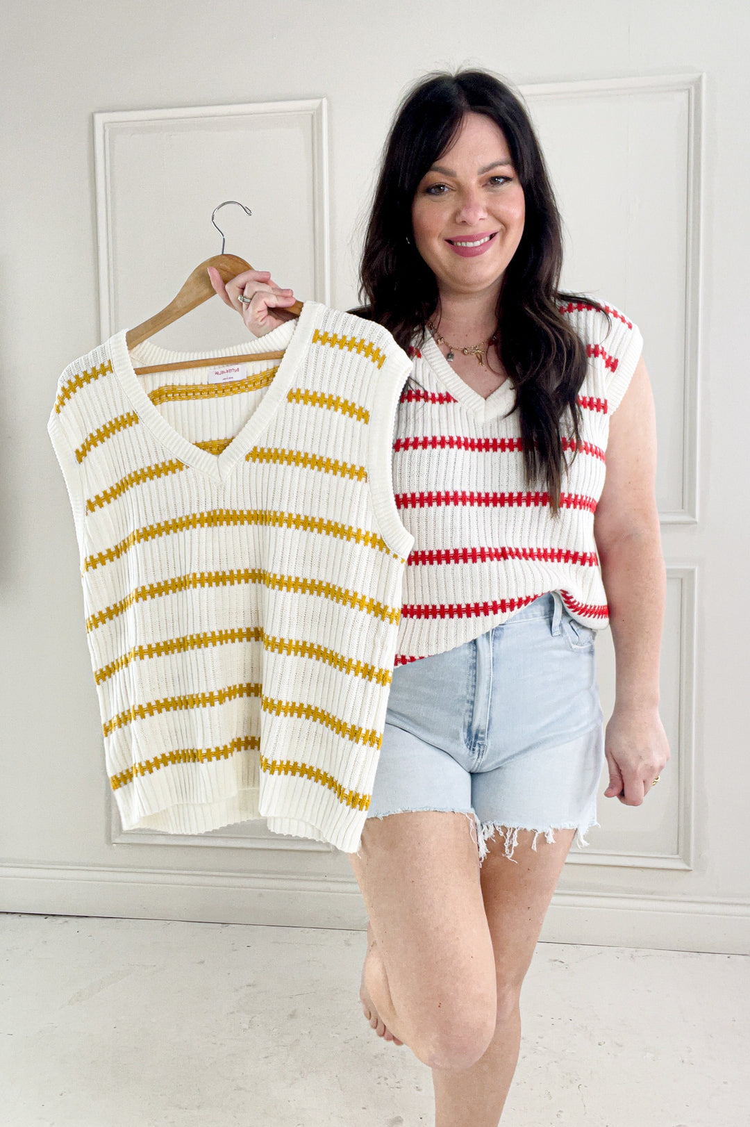 Knitted Sleeveless Stripe Sweater Top