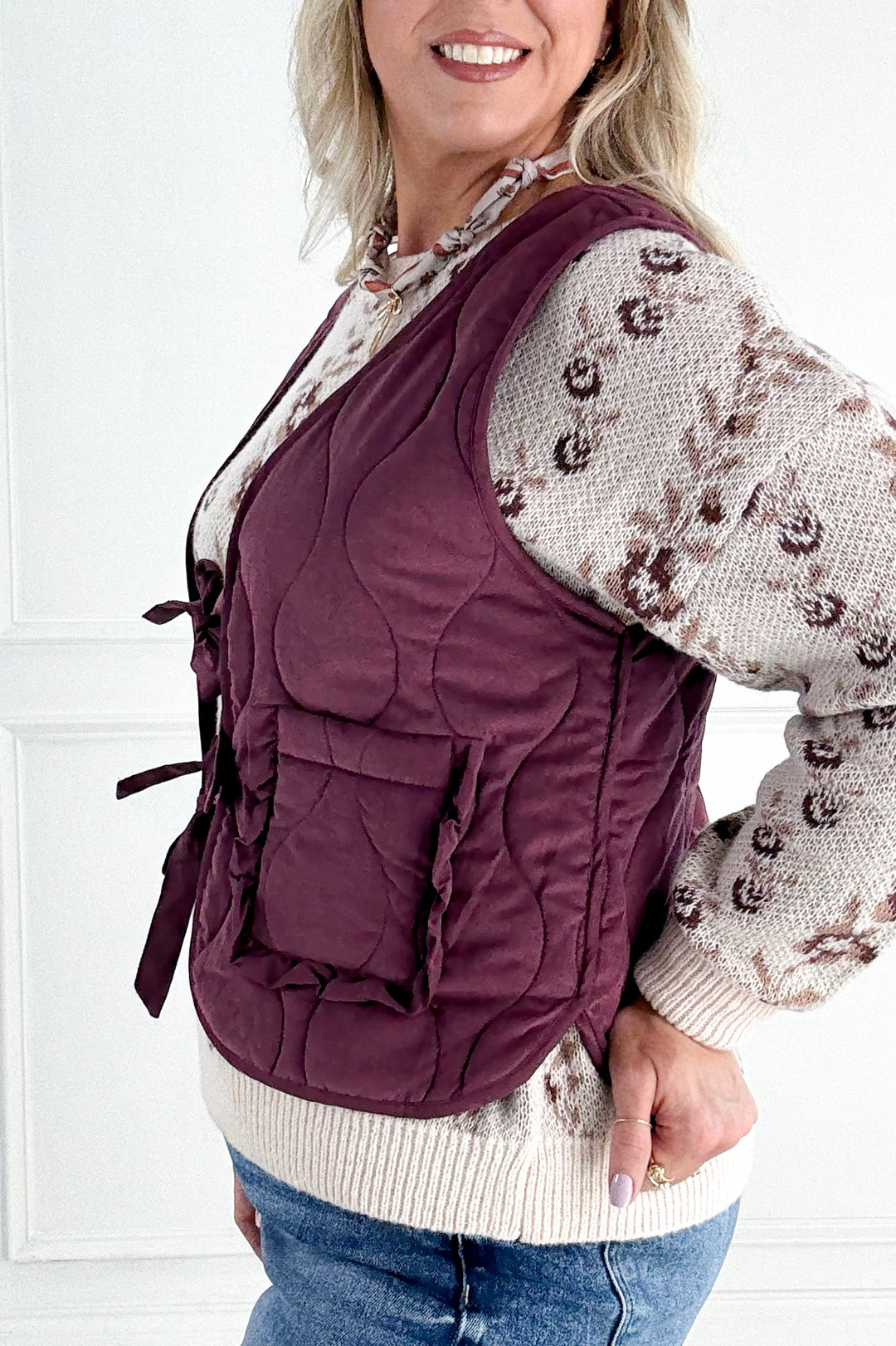 Quilted Vest with Tie-Front and Patch Pockets