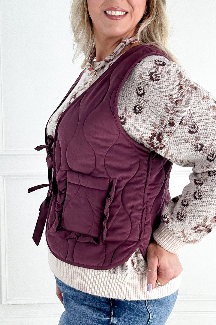 Quilted Vest with Tie-Front and Patch Pockets