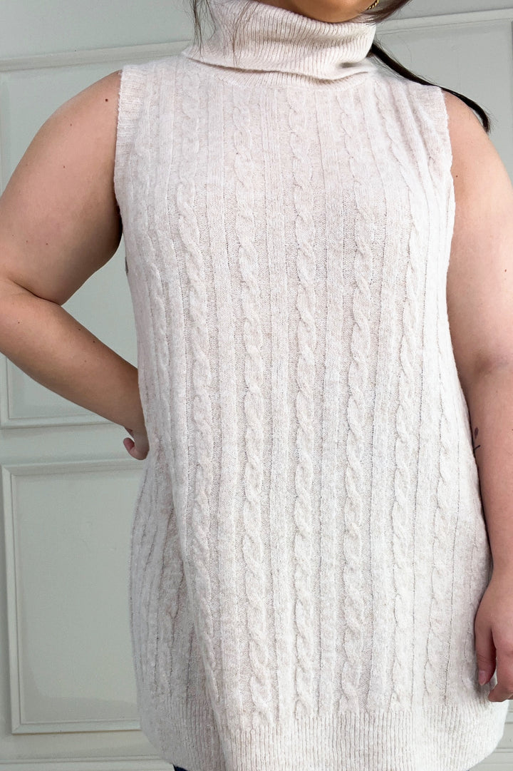 Turtleneck Cable Knit Tunic Vest