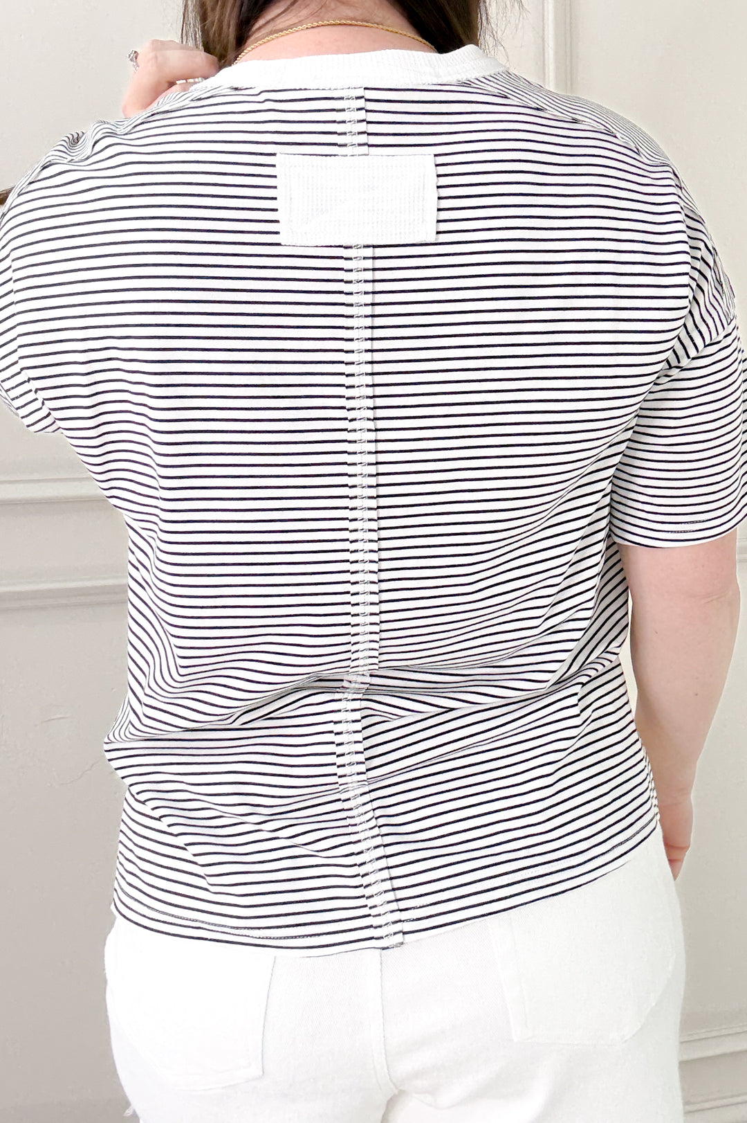 Spine Detail Striped Short Sleeve Top