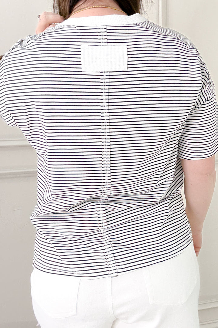 Spine Detail Striped Short Sleeve Top