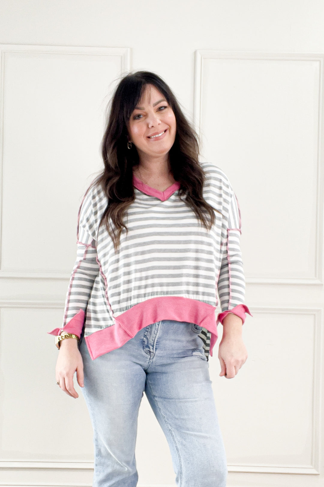 Drop Shoulder Hi Low Long Sleeve Top