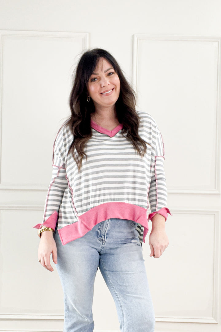 Drop Shoulder Hi Low Long Sleeve Top