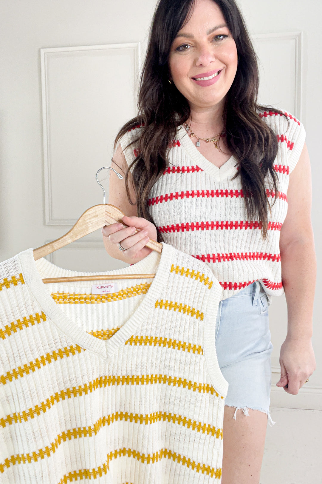 Knitted Sleeveless Stripe Sweater Top