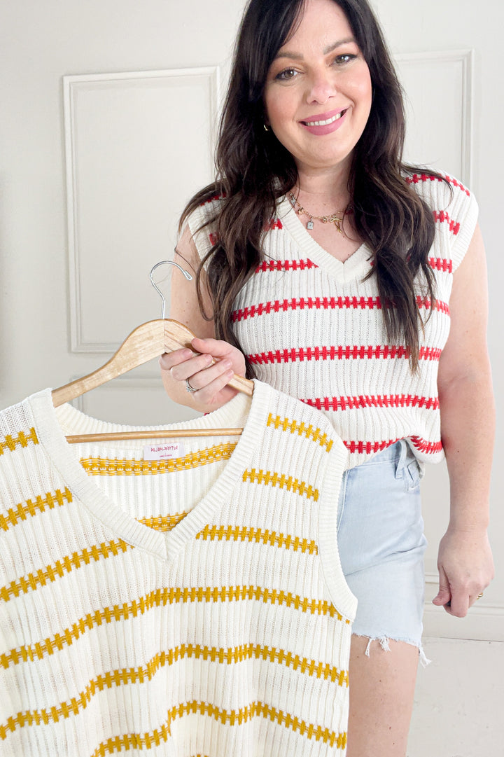 Knitted Sleeveless Stripe Sweater Top