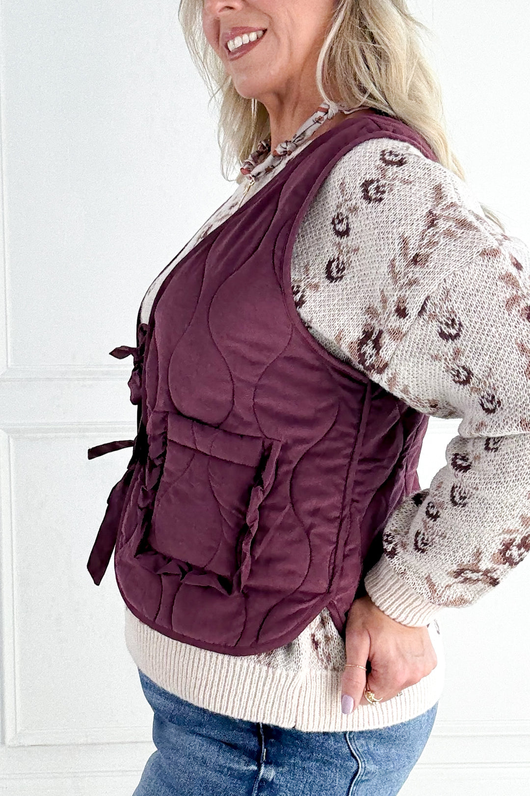 Quilted Vest with Tie-Front and Patch Pockets