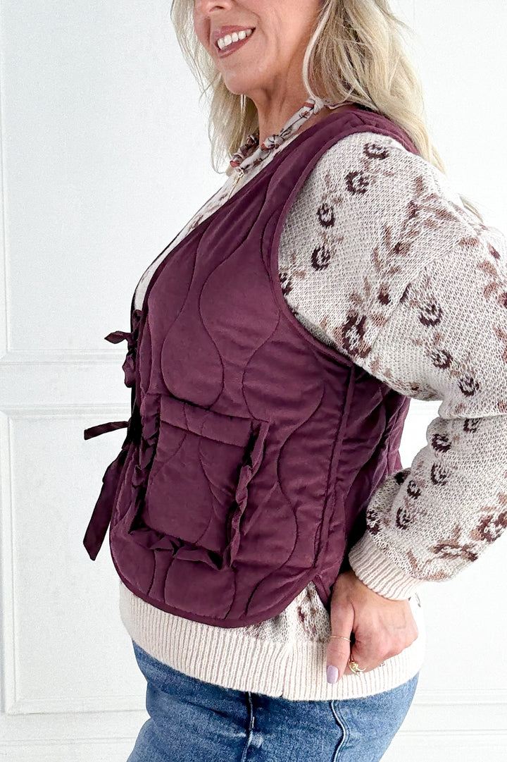 Quilted Vest with Tie-Front and Patch Pockets