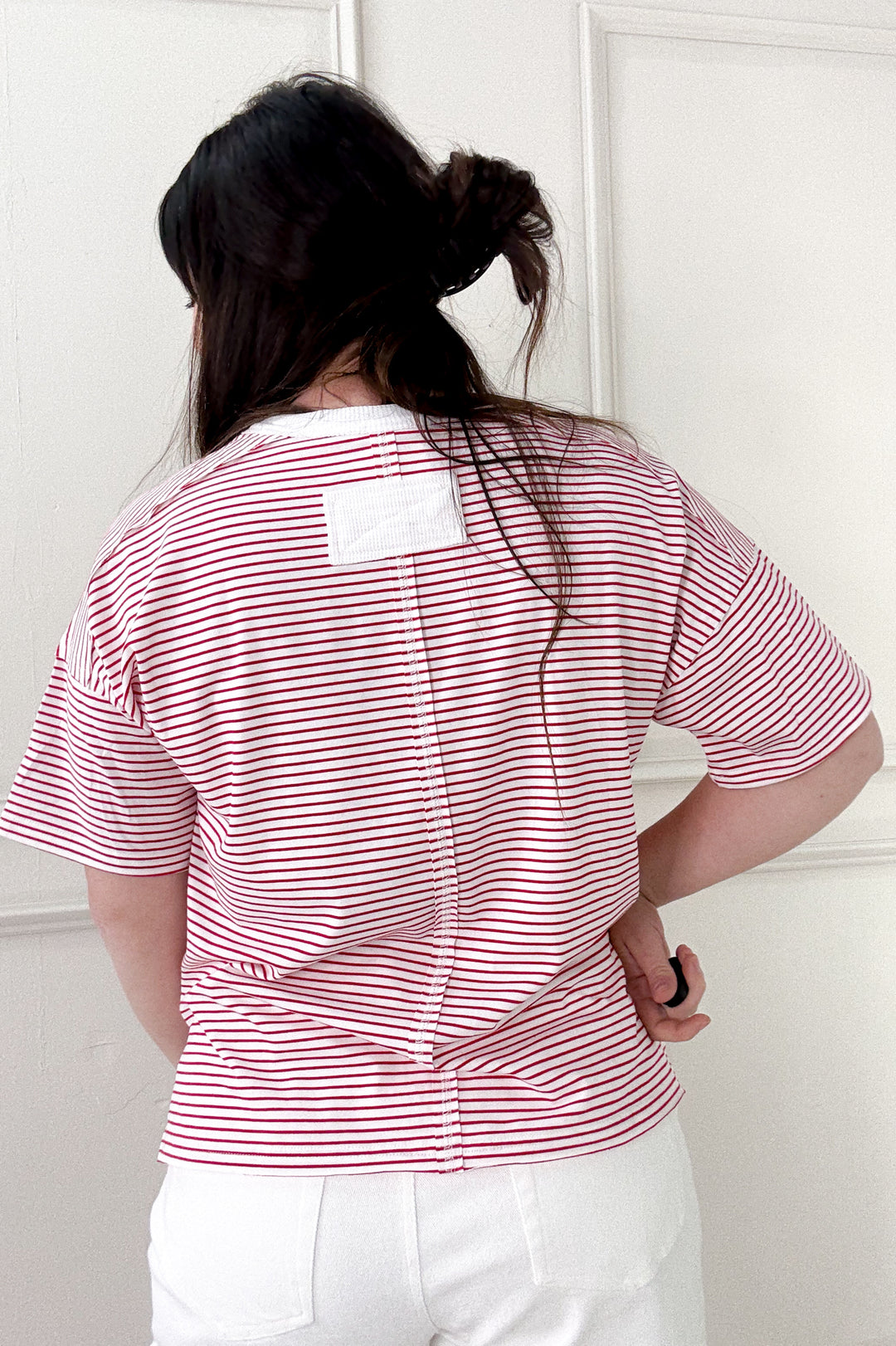 Spine Detail Striped Short Sleeve Top