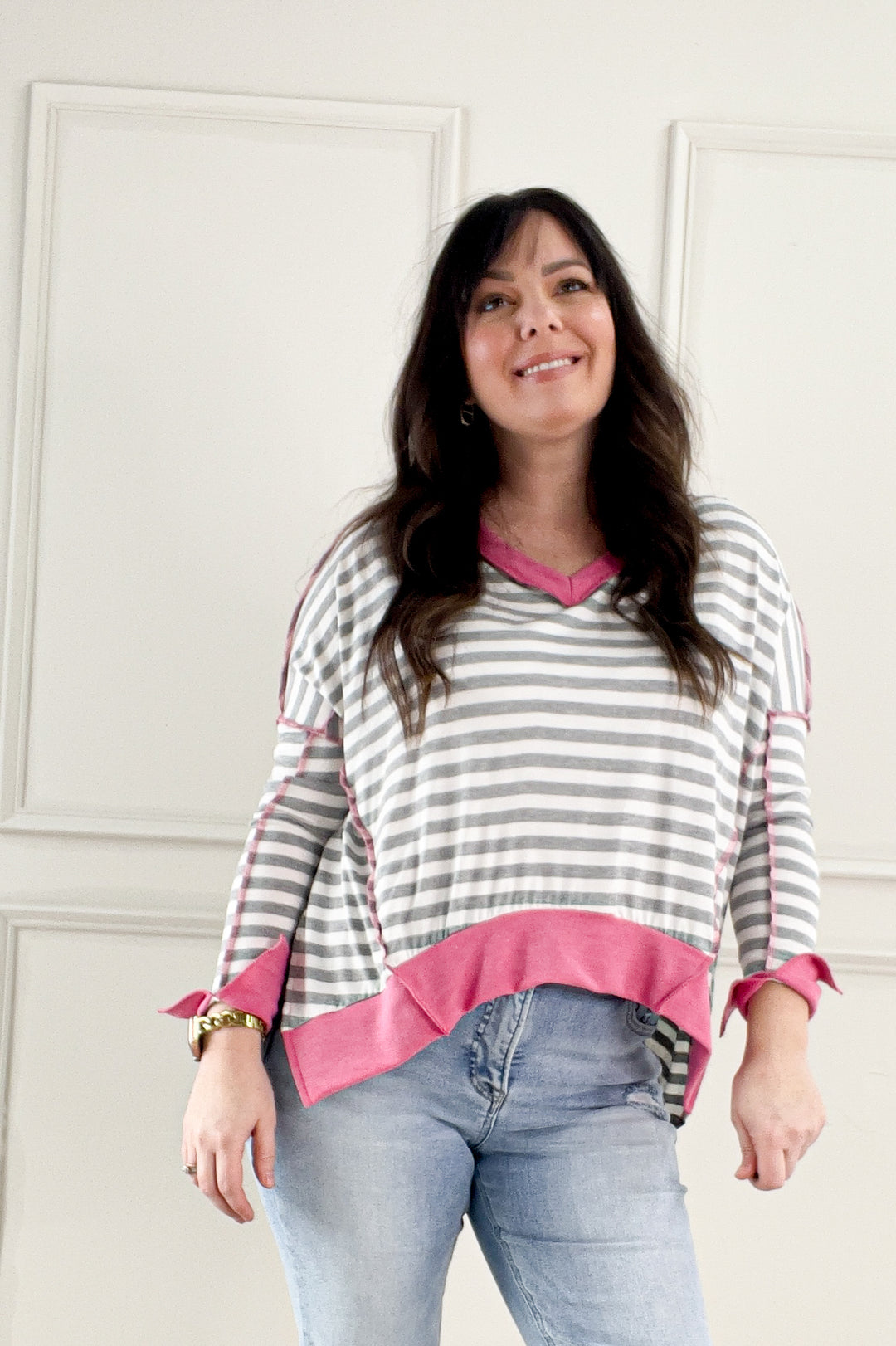 Drop Shoulder Hi Low Long Sleeve Top