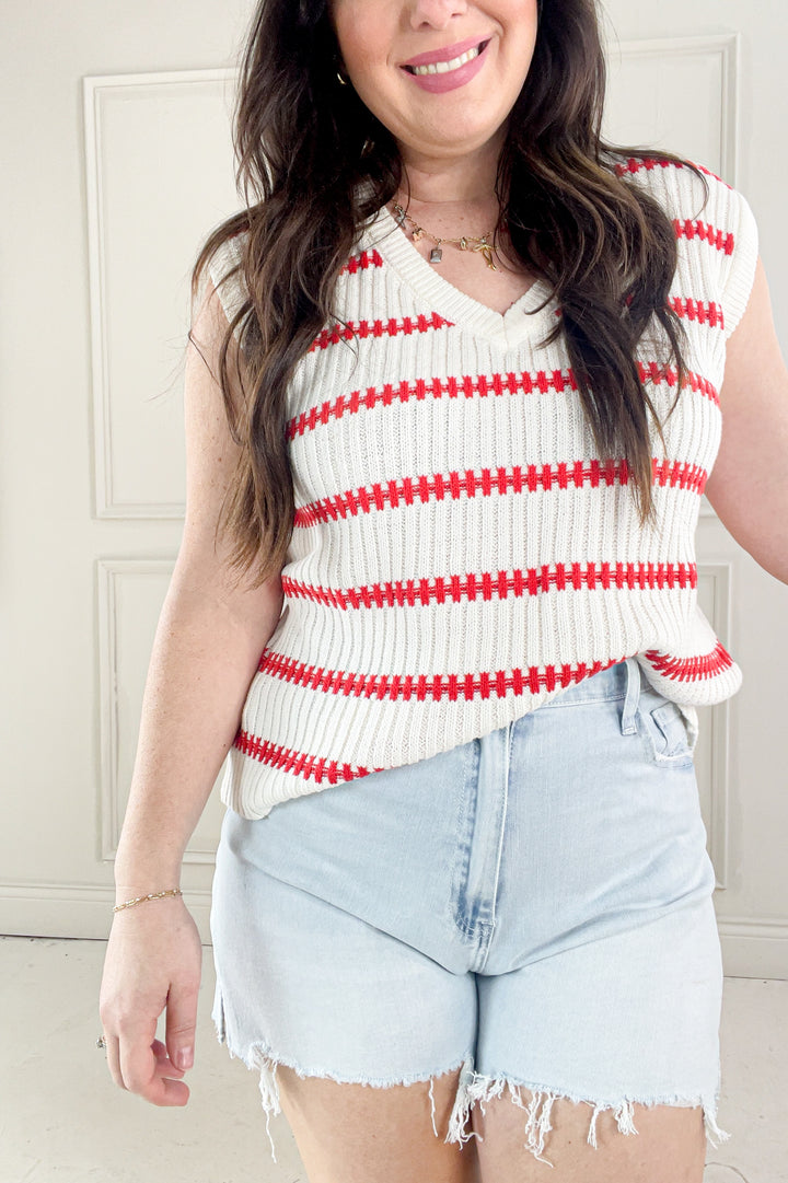 Knitted Sleeveless Stripe Sweater Top