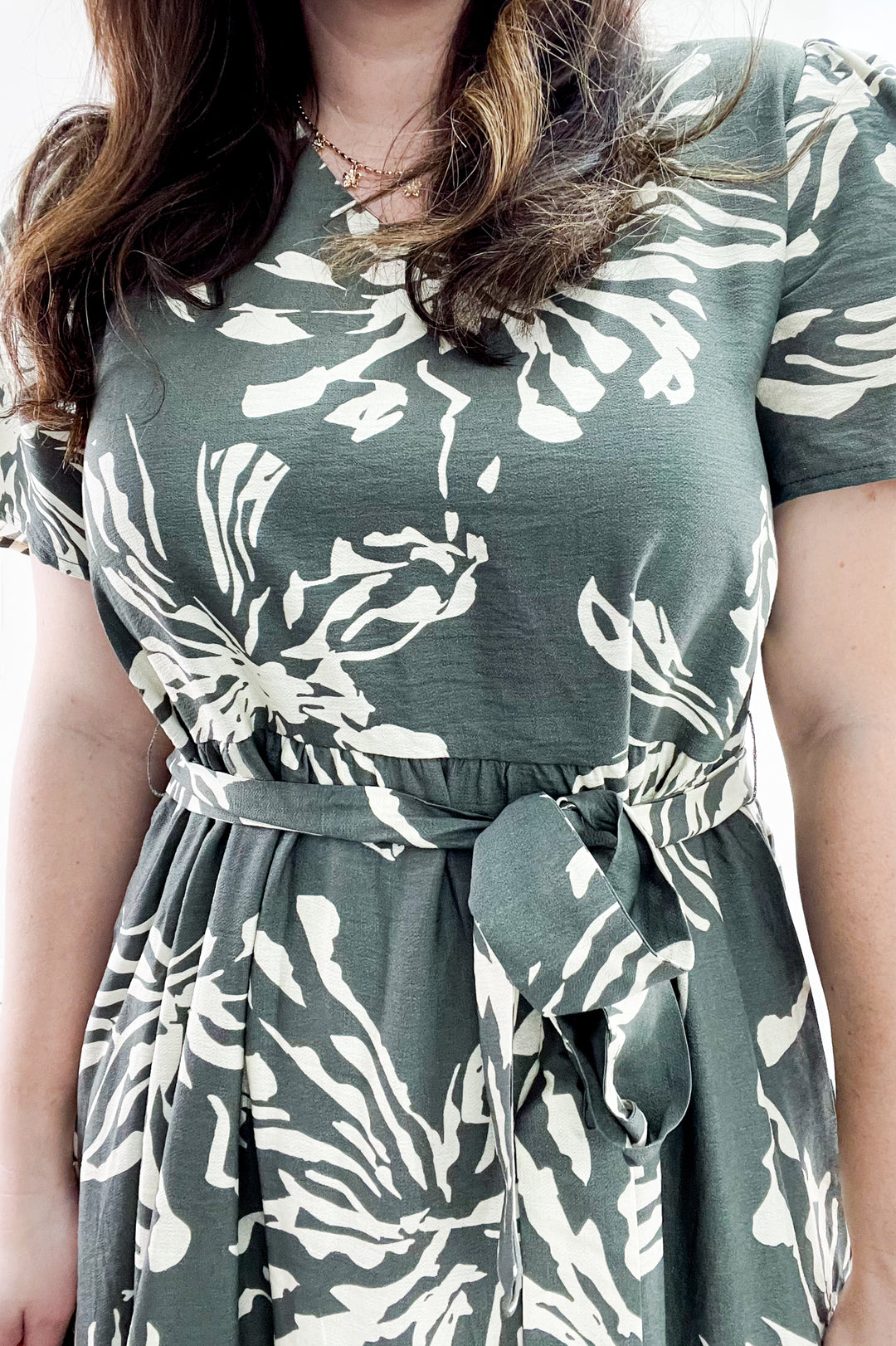 Short Sleeve Printed Tiered Midi Dress