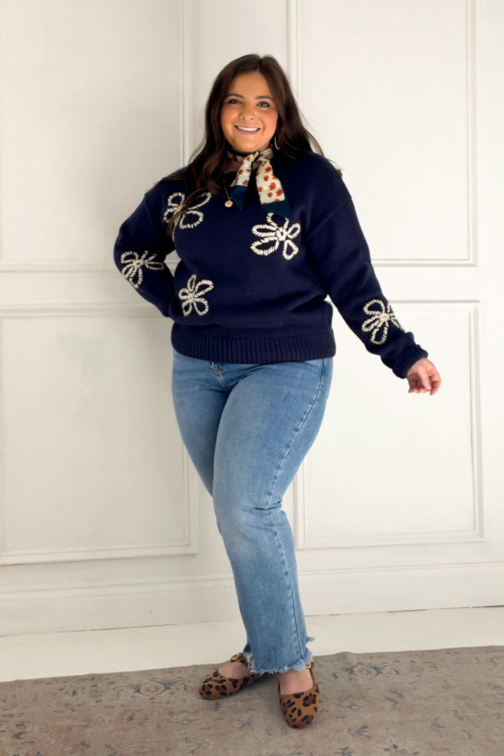 Flower Stitch Embroidered Sweater