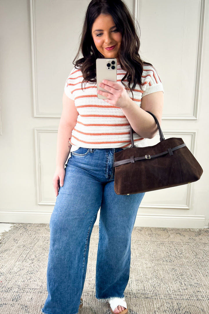 Rum Striped Cap Sleeve Crochet Sweater