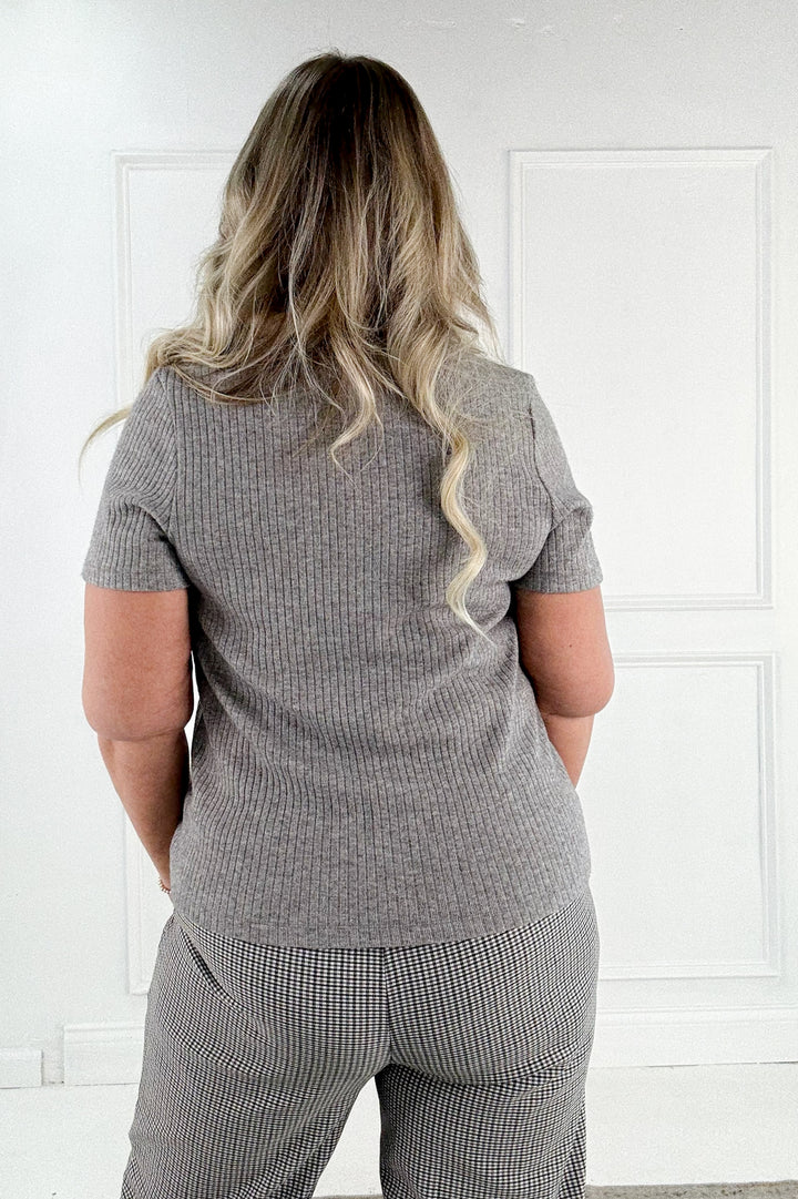 Short Sleeve Button Up Ribbed Blouse