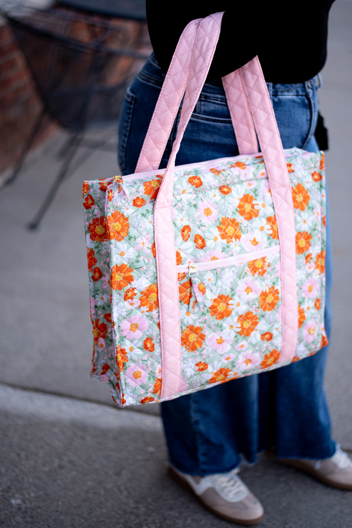 Everyday Quilted Tote Bag-Bouquet Beauty Sage