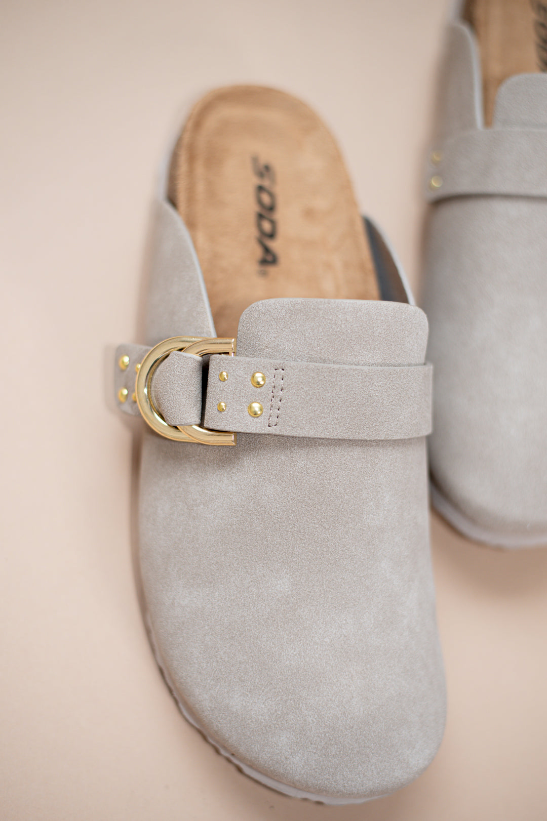 Cork Sole Gold Buckle Clogs
