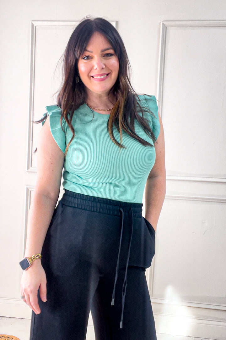 Short Ruffle Sleeve Sweater Top