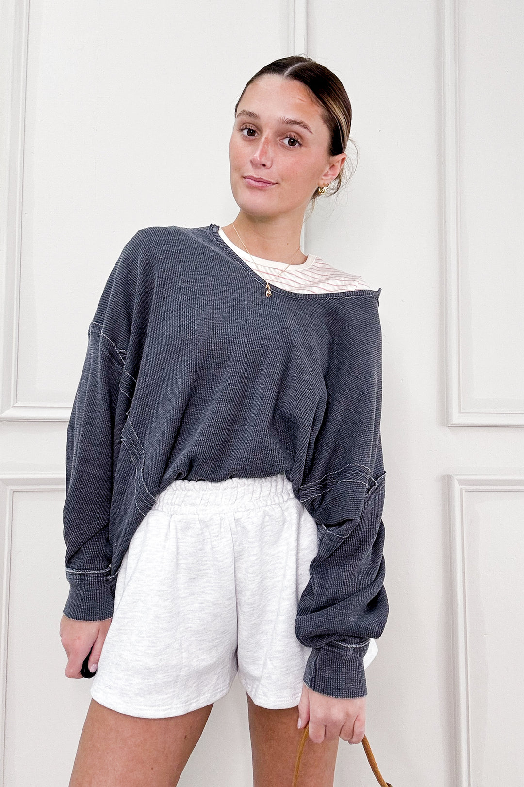 Mineral Wash Oversized Long Sleeve Pullover Top