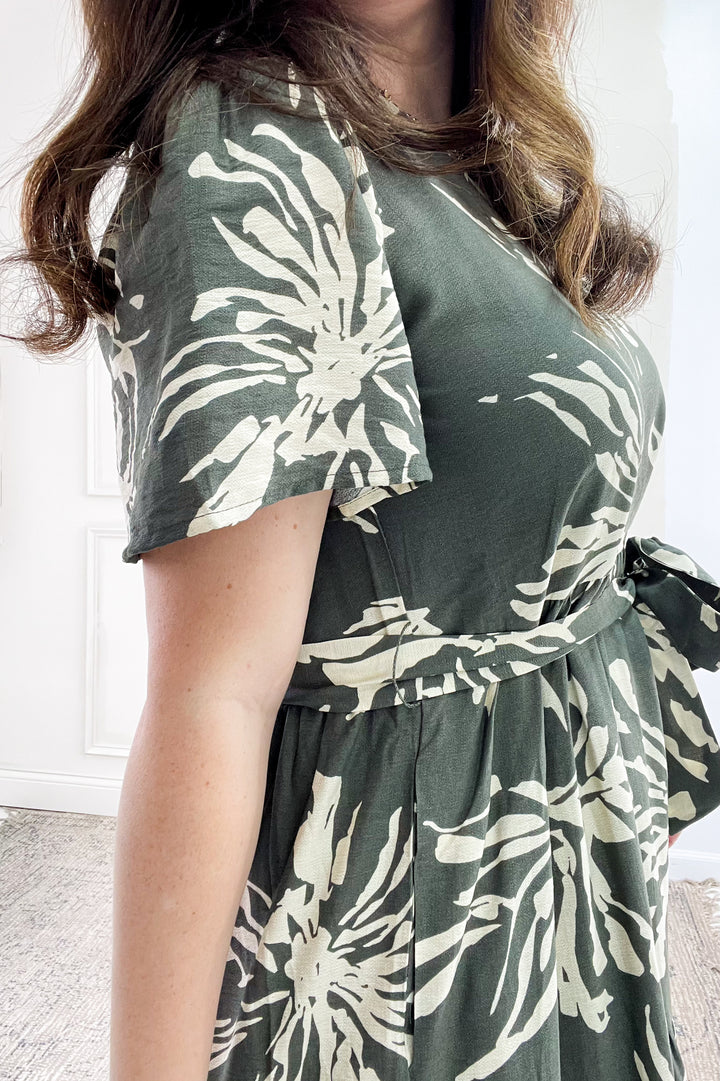 Short Sleeve Printed Tiered Midi Dress