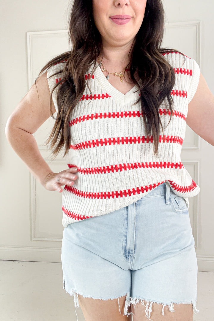 Knitted Sleeveless Stripe Sweater Top