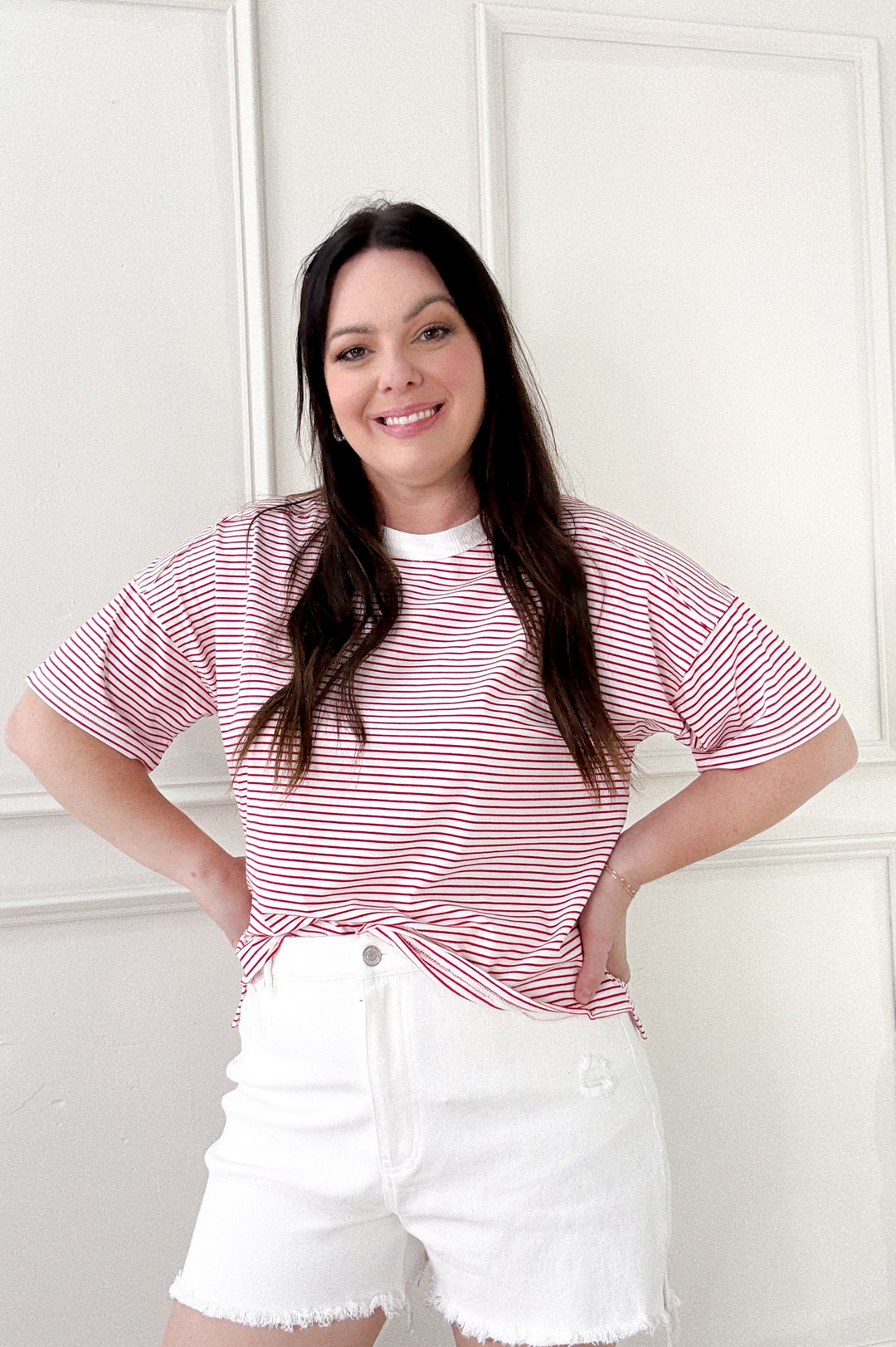 Spine Detail Striped Short Sleeve Top