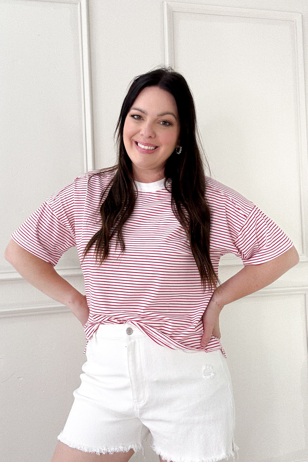 Spine Detail Striped Short Sleeve Top