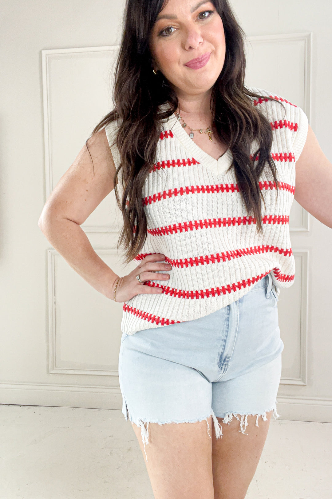 Knitted Sleeveless Stripe Sweater Top