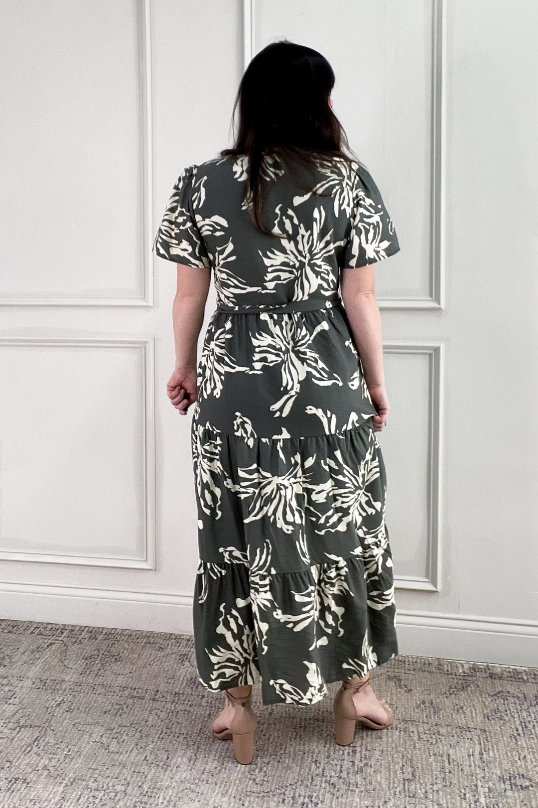 Short Sleeve Printed Tiered Midi Dress