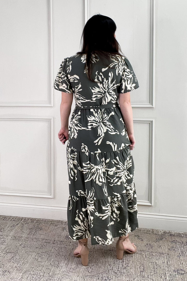Short Sleeve Printed Tiered Midi Dress