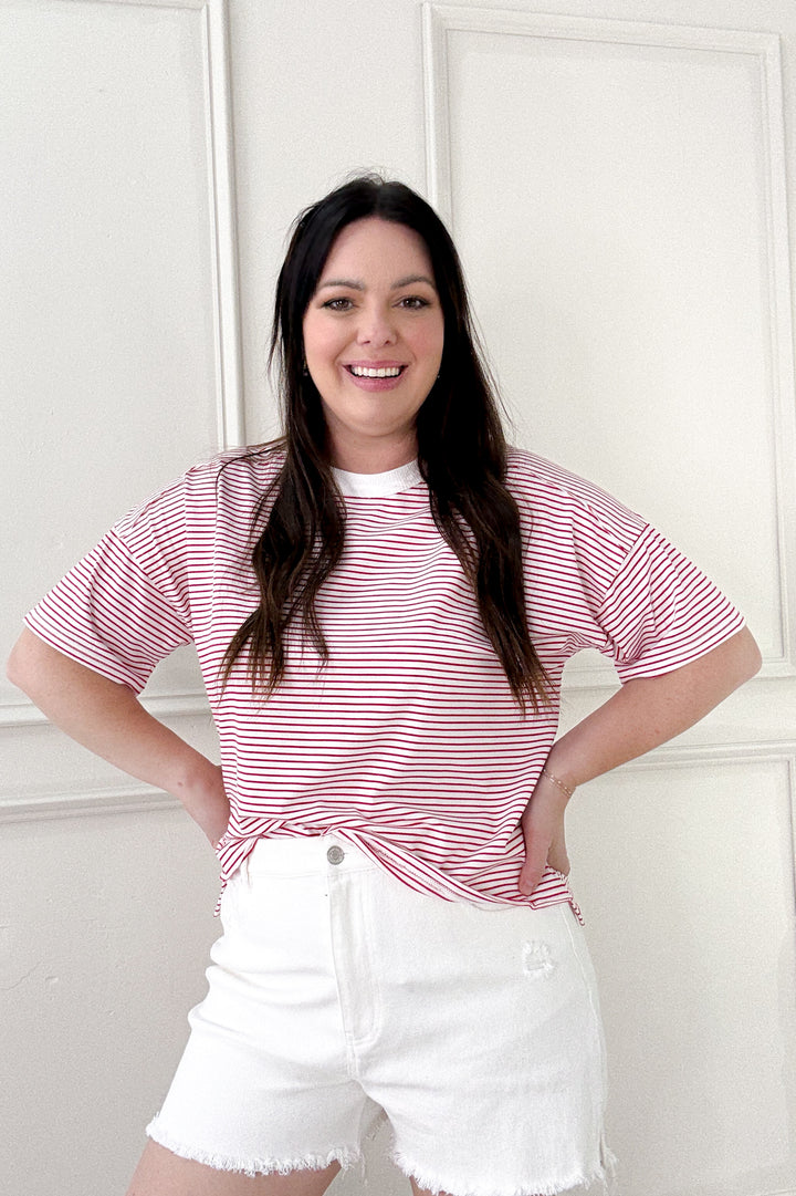 Spine Detail Striped Short Sleeve Top