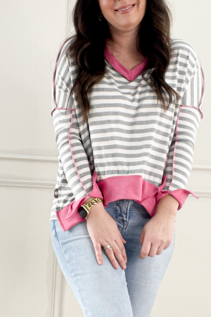 Drop Shoulder Hi Low Long Sleeve Top