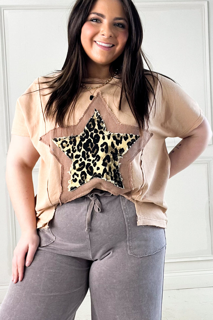 Leopard Star Patch Mineral Washed Dolman Top