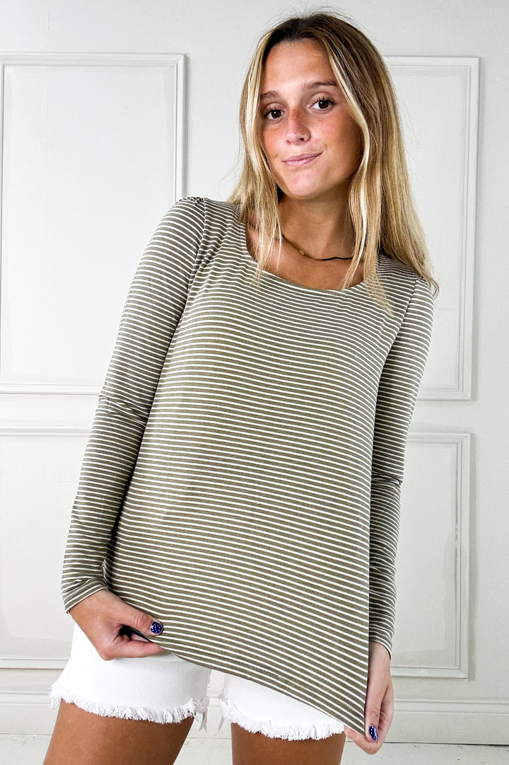 Pinstripe Long Sleeve Terry Top