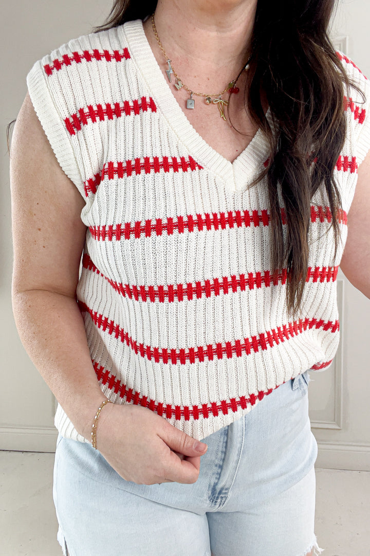 Knitted Sleeveless Stripe Sweater Top