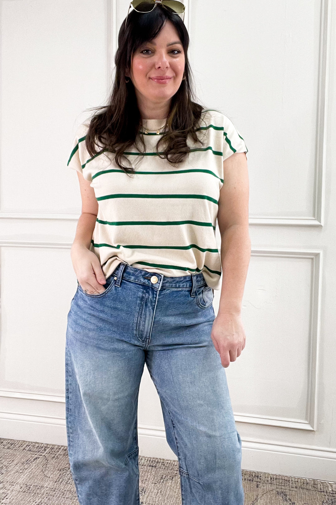 Striped Short Sleeve Sweater Top