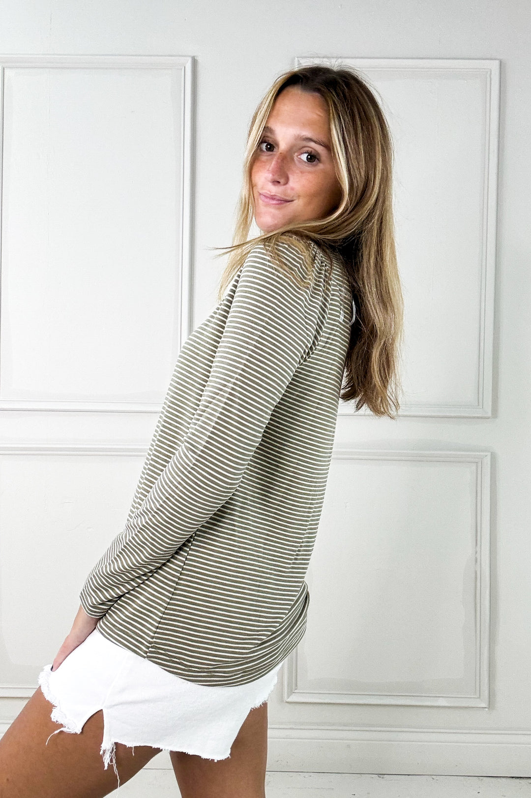 Pinstripe Long Sleeve Terry Top