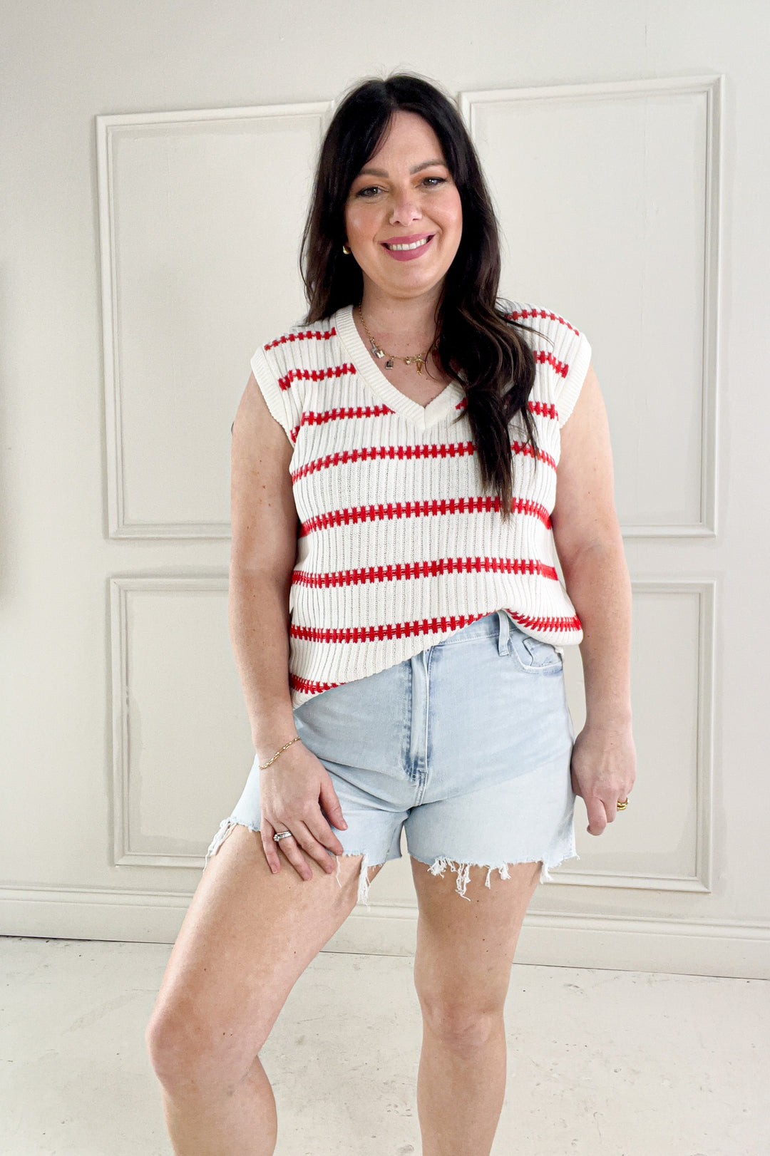 Knitted Sleeveless Stripe Sweater Top