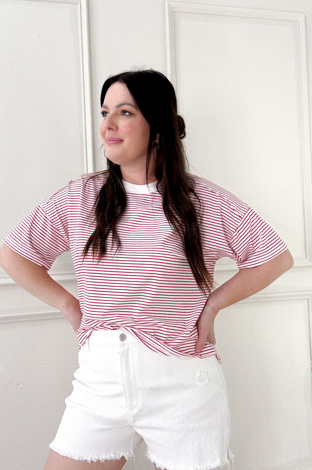 Spine Detail Striped Short Sleeve Top