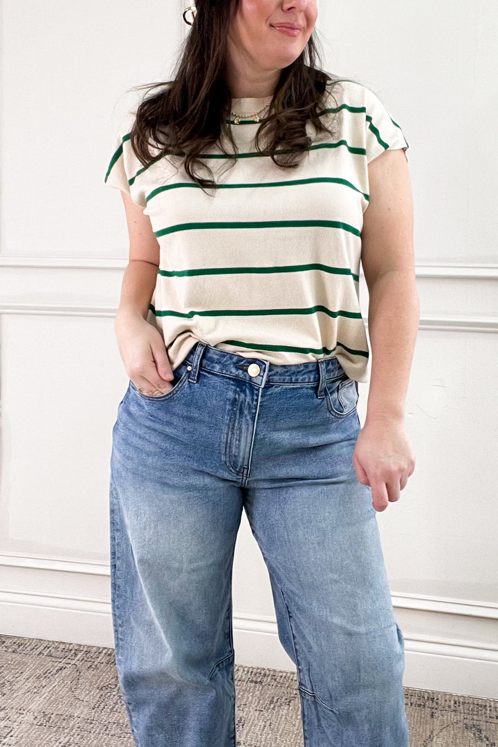 Striped Short Sleeve Sweater Top