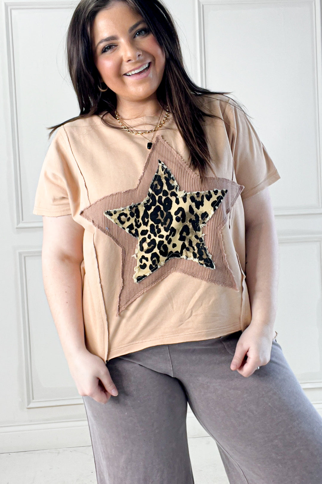 Leopard Star Patch Mineral Washed Dolman Top